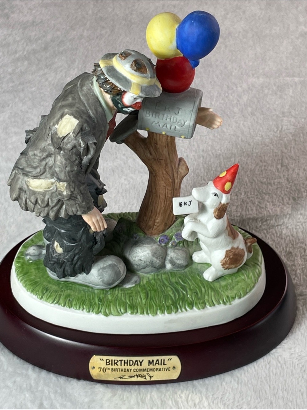 Emmett Kelly Jr. Clown 70TH ANNIVERSARY BIRTHDAY MAIL 1994 Hand Signed 8" + Base